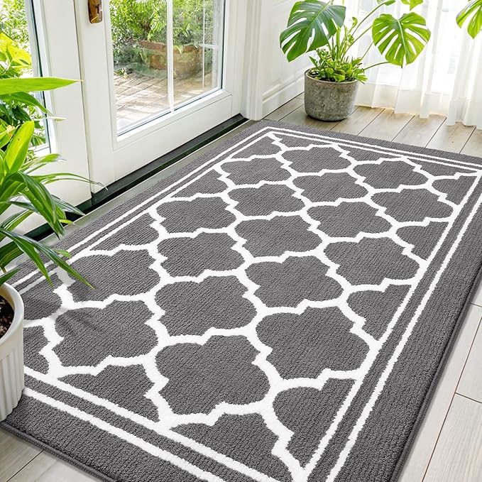 Buganda Large Indoor Door Mat, Dirt-Resistant and Absorbent Doormat, Anti-Slip, Low Profile Floor Mats for Inside Entryway, Front, and Back Door Entrance (71x47 Inches, Grey)