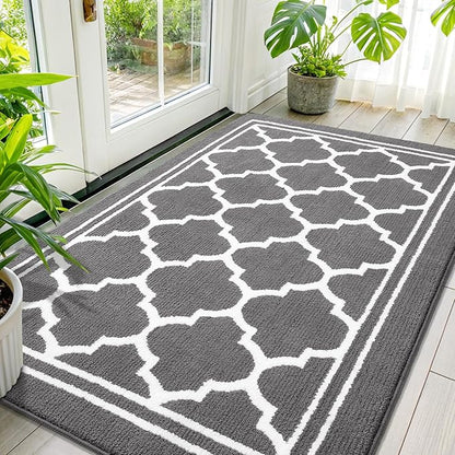 Buganda Large Indoor Door Mat, Dirt-Resistant and Absorbent Doormat, Anti-Slip, Low Profile Floor Mats for Inside Entryway, Front, and Back Door Entrance (71x47 Inches, Grey)