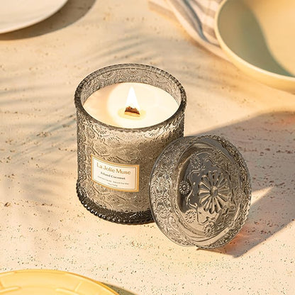 LA JOLIE MUSE Vanilla Coconut Candle – Coconut, Freesia & Vanilla | 19 oz Large Wooden Wick Candle | Natural Soy Wax | 90 Hours Clean Burn | Gift-Ready for Hosts & Gatherings | Elegant Home Décor