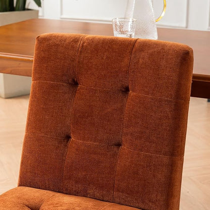 Rowill Modern Upholstered Dining Chairs Parsons Chair Linen Fabric Kitchen Chairs Tufted Armless Dining Room Chairs with Wood Legs Set of 2, Burnt Orange