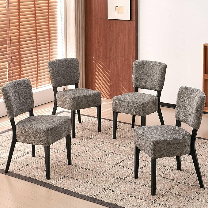 Howtek Modern Dining Chairs Set of 4 with 6.3" Thick Seat Cushions, Space-Saving Stackable Upholstered Kitchen Chairs, Ergonomic Backrest & Black Metal Legs, Grey