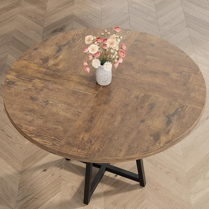 GAOMON Round Dining Table for 4-6 People, 47 Inch Brwon Dinner Room Pedestal Table with Storage Shelf, Industrial Circle Kitchen Table for Kitchen, Dining Room, Space Saving