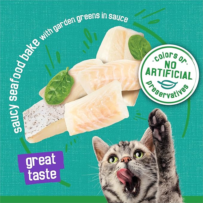 Purina Friskies Indoor Cat Food Meaty Bits Saucy Seafood Bake With Garden Greens in Sauce - (Pack of 24) 5.5 oz. Cans