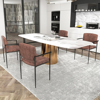 Mid-Century Modern PU Leather Dining Chairs Set of 4, Upholstered Kitchen Chairs with Arms and Metal Legs Adjustable Feet for Kitchen Dining Room(Brown)