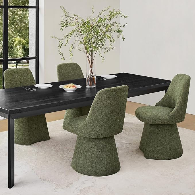 Swivel Dining Chairs Set of 4, Upholstered Mid Century Modern Deskchair with High Back, Linen Fabric Kitchen Chairs for Dining Room, Bedroom, Dressing Room, Moss Green