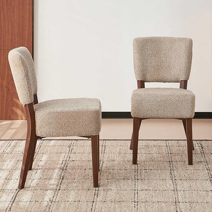Howtek Modern Dining Chairs Set of 2 with 6.3" Thick Seat Cushions, Space-Saving Stackable Upholstered Kitchen Chairs, Ergonomic Backrest & Wood Grain Metal Legs, Brown