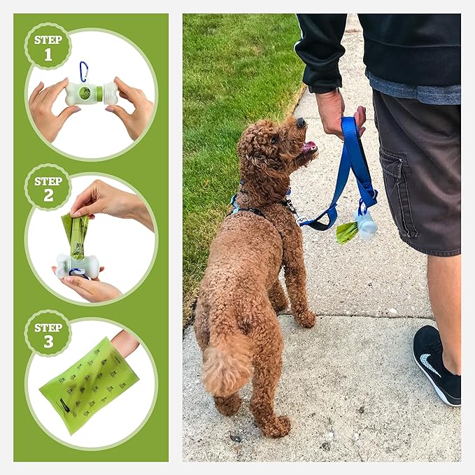 Pogi's Dog Poop Bag Dispenser with Metal Carabiner Clip - Includes 15 Pogi's Poop Bags for Dogs