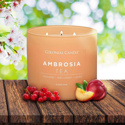Colonial Candle Ambrosia Tea Scented Jar Candle, Pop of Color Collection, 3 Wick, 14.5 oz - Up to 60 Hours Burn
