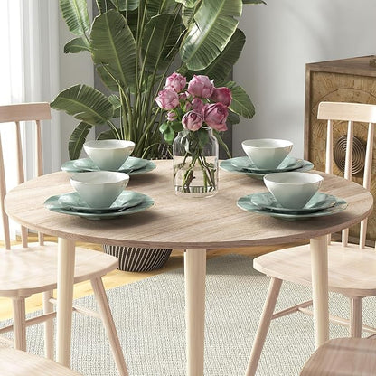 HOMCOM 35" Small Kitchen Table, Collapsible Drop Leaf Table for Small Spaces, Round Folding Dining Table with Solid Wood Legs for Kitchen, Dining Room, Oak