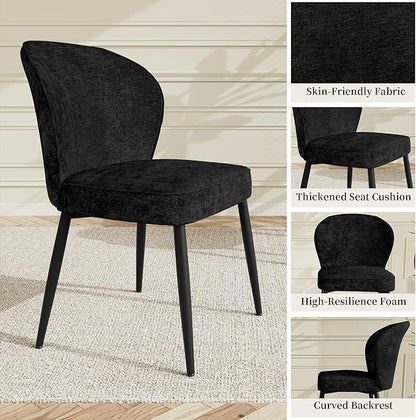 Dining Chairs Set of 4, Modern Fabric Dining Room Chairs with Curved Backrest Well-Padded Seat, Upholstered Kitchen Chairs for Living Dining Room, Black