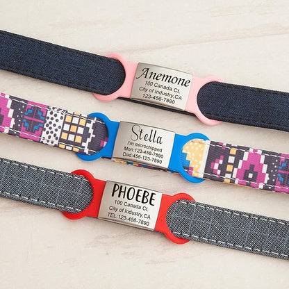 Anavia Slide On Silent Pet ID Tags, S/M/L/XL Personalized Multi-Color Silicone Band Cat Dog Name Tags, Customized Engraved Stainless Steel, Chew-Proof Quiet Dog Collar Tags (Medium, White)