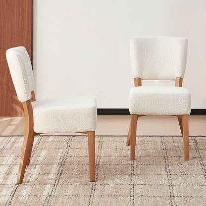 Howtek Modern Dining Chairs Set of 2 with 6.3" Thick Seat Cushions, Space-Saving Stackable Upholstered Kitchen Chairs, Ergonomic Backrest & Wood Grain Metal Legs, White