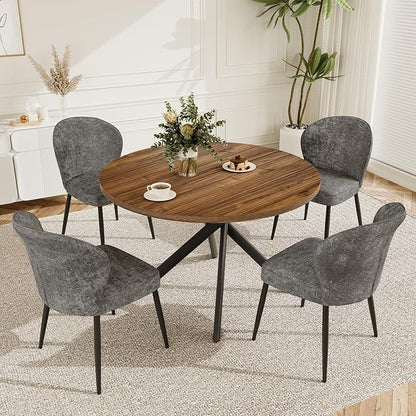Dining Chairs Set of 2, Modern Fabric Dining Room Chairs with Curved Backrest Well-Padded Seat, Upholstered Kitchen Chairs for Living Dining Room, Grey