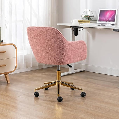 Goujxcy Fluffy Desk Chair, Faux Fur Vanity Chair Swivel Office Chair for Girls Women, Height Adjustable Cute Teddy Furry Makeup Chairs for Bedroom Home Office