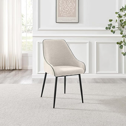 Furniturebox UK Dining Chairs - 2X Beaumont Cream Fabric Black Leg Chairs - Pair of Dining Chairs - Upholstered Polyester Chair - Modern Dining Room Furniture - Contrasting Black Piping