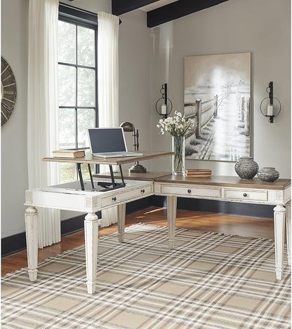 Signature Design by Ashley Realyn French Country 60" Home Office Lift Top Desk with USB Charging, Chipped White