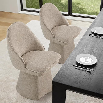 Swivel Dining Chairs Set of 4, Upholstered Mid Century Modern Deskchair with Round Back, Linen Fabric Kitchen Chairs for Dining Room, Bedroom, Dressing Room, Khaki