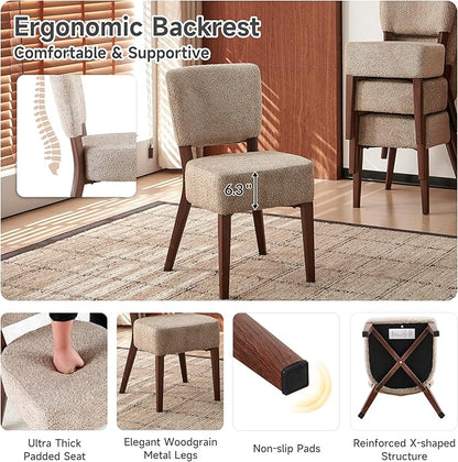 Howtek Modern Dining Chairs Set of 4 with 6.3" Thick Seat Cushions, Space-Saving Stackable Upholstered Kitchen Chairs, Ergonomic Backrest & Wood Grain Metal Legs, Brown