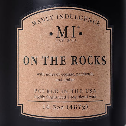 Manly Indulgence On The Rocks Scented Candles for Men, 2 Wick, 16.5 oz, Premium Soy Blend Wax, 60H Burn, Candles for Home Scented - Made in The USA