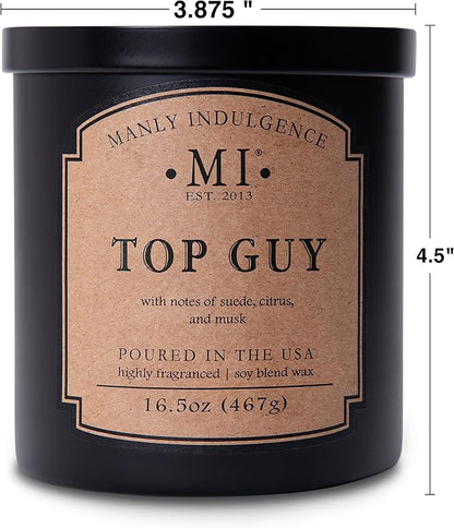 Manly Indulgence Top Guy Scented Candles for Men, 2 Wick, 16.5 oz, Premium Soy Blend Wax, 60H Burn, Candles for Home Scented - Made in The USA