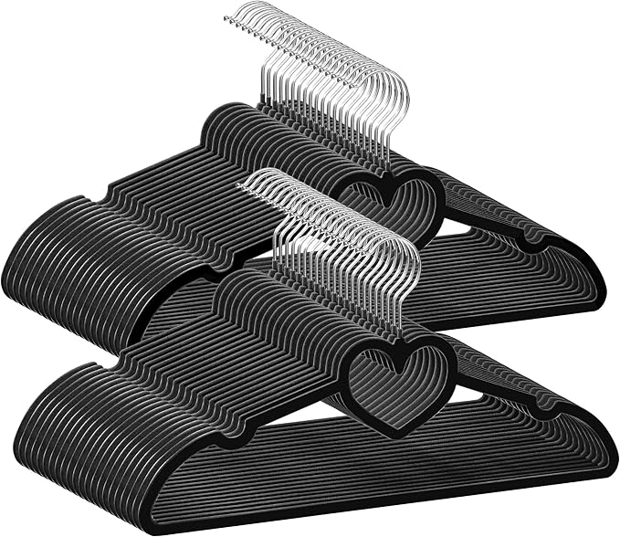 Black Velvet Hangers 50 Pack, 16" Non Slip Adult Hangers, Slim Clothes Hanger with 360 Degree Swivel Hook - Durable & Cute