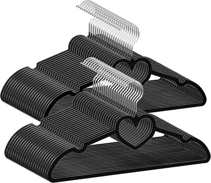 Black Velvet Hangers 50 Pack, 16" Non Slip Adult Hangers, Slim Clothes Hanger with 360 Degree Swivel Hook - Durable & Cute