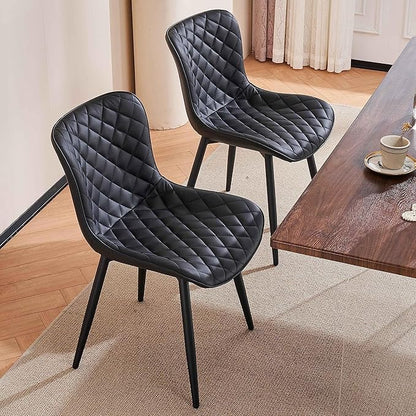 YOUTASTE Black Dining Chairs Set of 2, PU Leather Upholstered Mid-Century Modern Chair, with Thick Padded Back and Metal Legs, for Kitchen, Dining Room, Vanity, or Guest Waiting Room