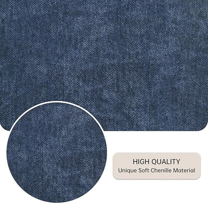 VKNOW Upholstered Dining Chairs Set of 4, Modern Dining Room Chairs, Linen Kitchen Chair Dinner Chair with Black Metal Base for Kitchen Office, Blue-Unstriped